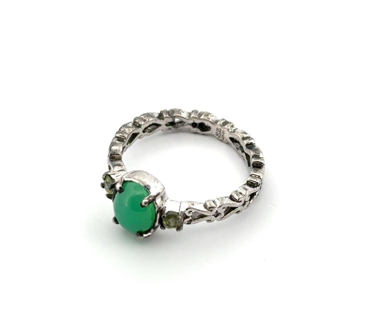 STS Jewels 925 Sterling Silver Green Jade Cabochon Peridot Ring Size: 7 - Image 2