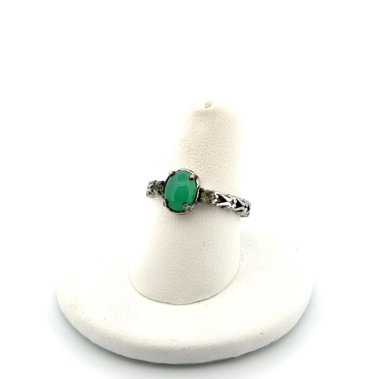 STS Jewels 925 Sterling Silver Green Jade Cabochon Peridot Ring Size: 7 - Image 3