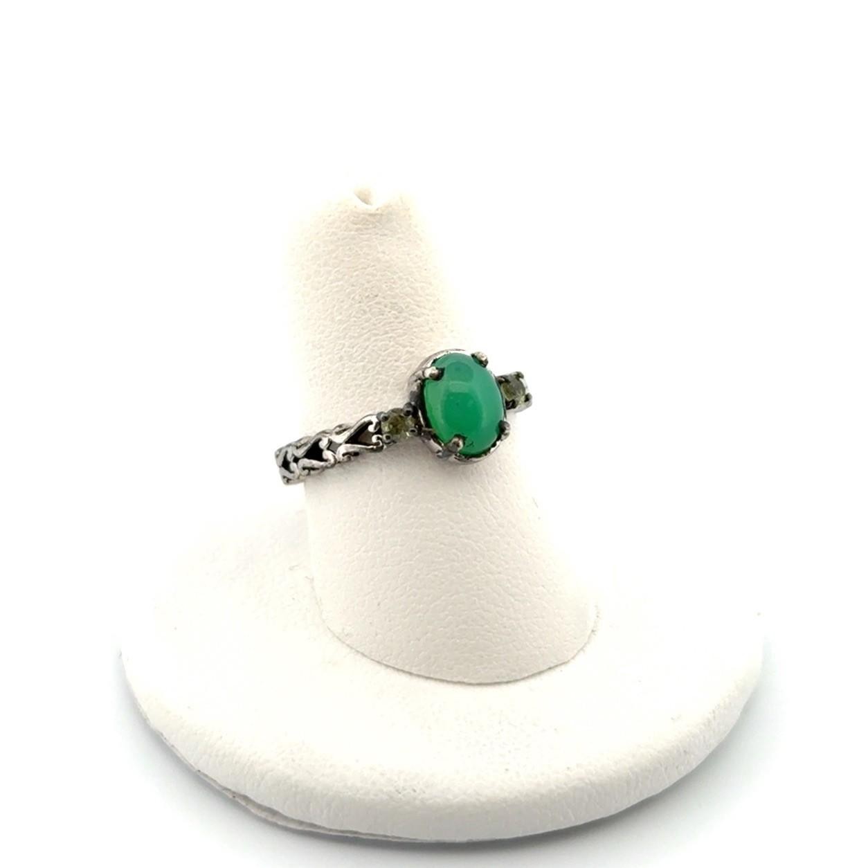 STS Jewels 925 Sterling Silver Green Jade Cabochon Peridot Ring Size: 7 - Image 4