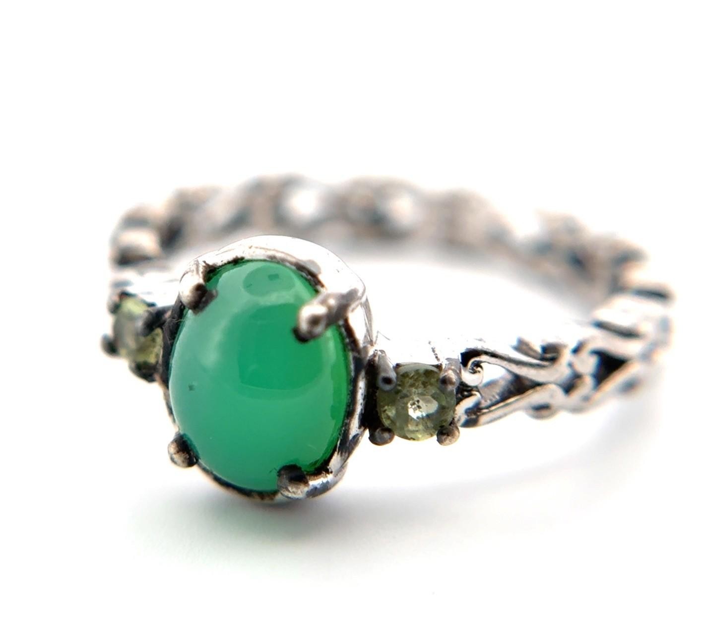 STS Jewels 925 Sterling Silver Green Jade Cabochon Peridot Ring Size: 7 - Image 5