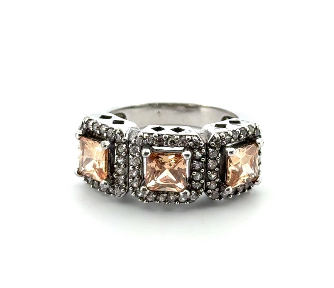 Joseph Esposito Citrine Triple Halo CZ 925 Sterling Silver Ring Size: 7.25 - Image 2