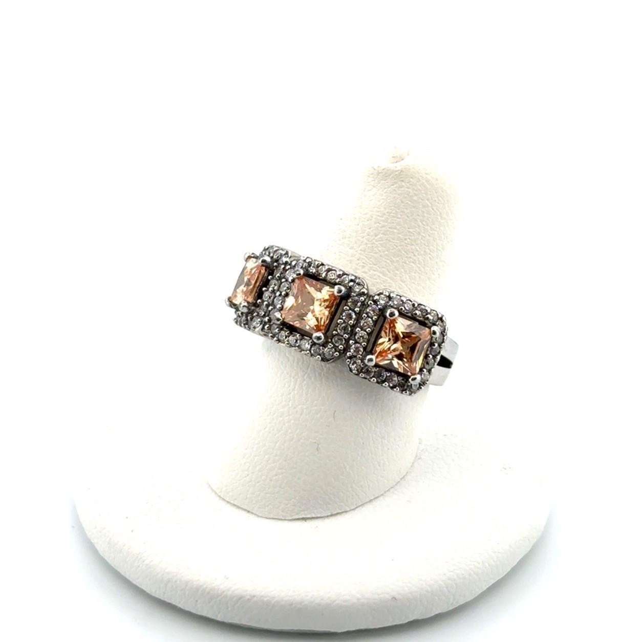 Joseph Esposito Citrine Triple Halo CZ 925 Sterling Silver Ring Size: 7.25 - Image 3