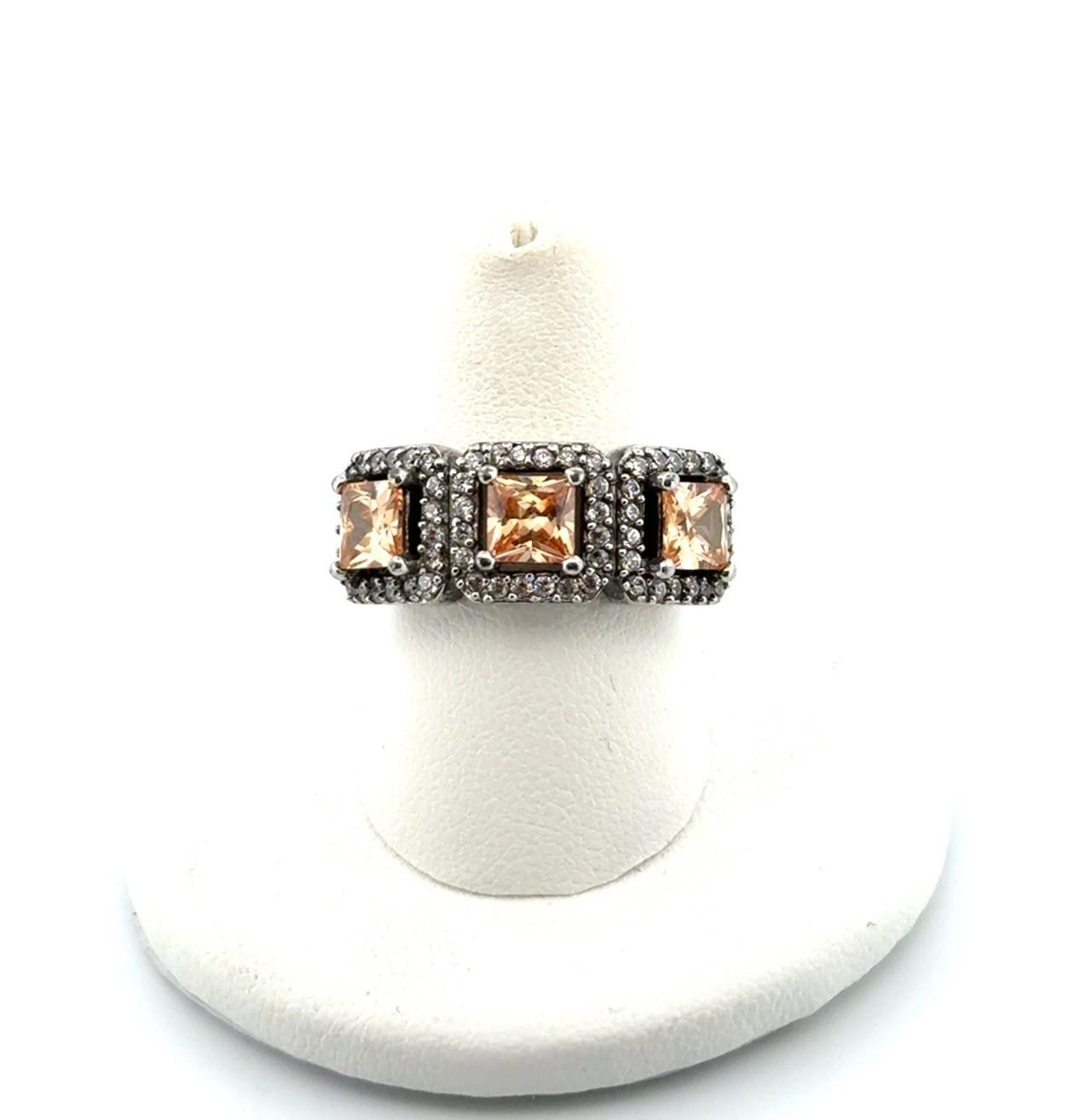 Joseph Esposito Citrine Triple Halo CZ 925 Sterling Silver Ring Size: 7.25 - Image 4