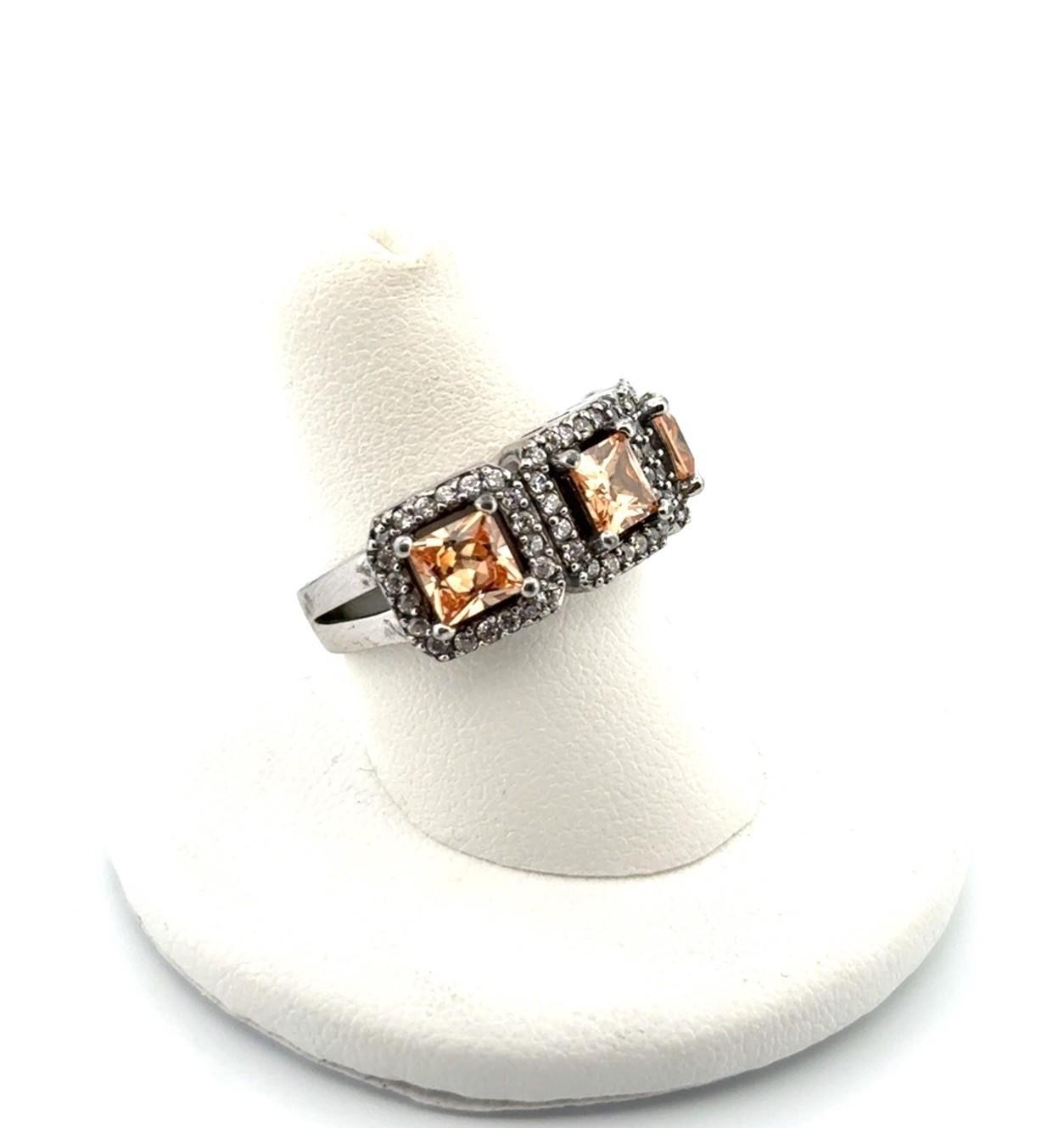 Joseph Esposito Citrine Triple Halo CZ 925 Sterling Silver Ring Size: 7.25 - Image 5