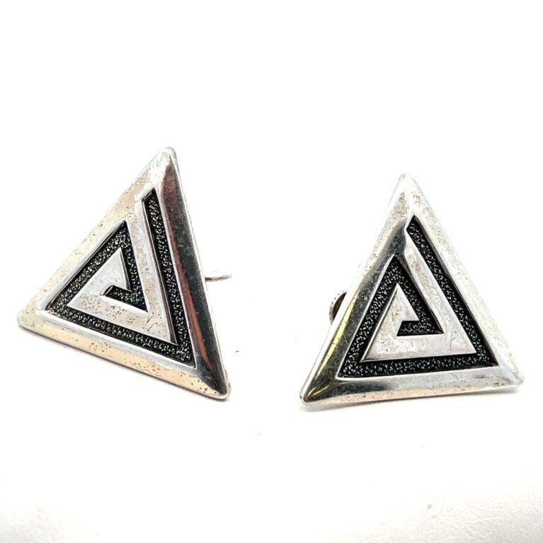 Vintage .925 Sterling Silver Screw Back Triangle Earrings 7.4g