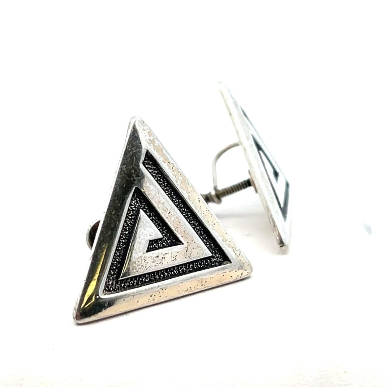 Vintage .925 Sterling Silver Screw Back Triangle Earrings 7.4g - Image 2