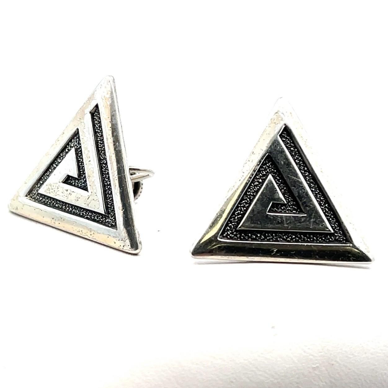 Vintage .925 Sterling Silver Screw Back Triangle Earrings 7.4g - Image 3