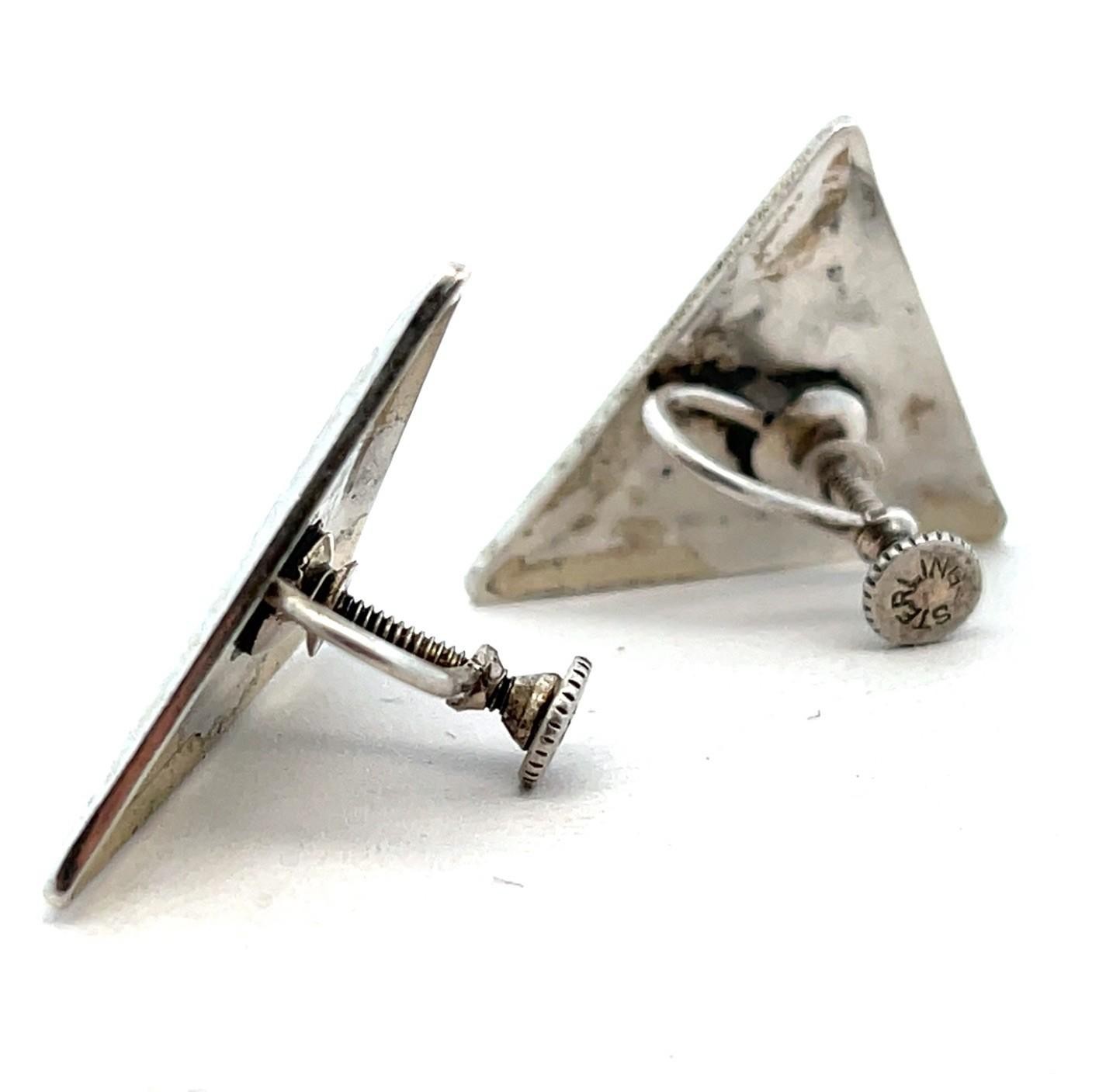 Vintage .925 Sterling Silver Screw Back Triangle Earrings 7.4g - Image 6