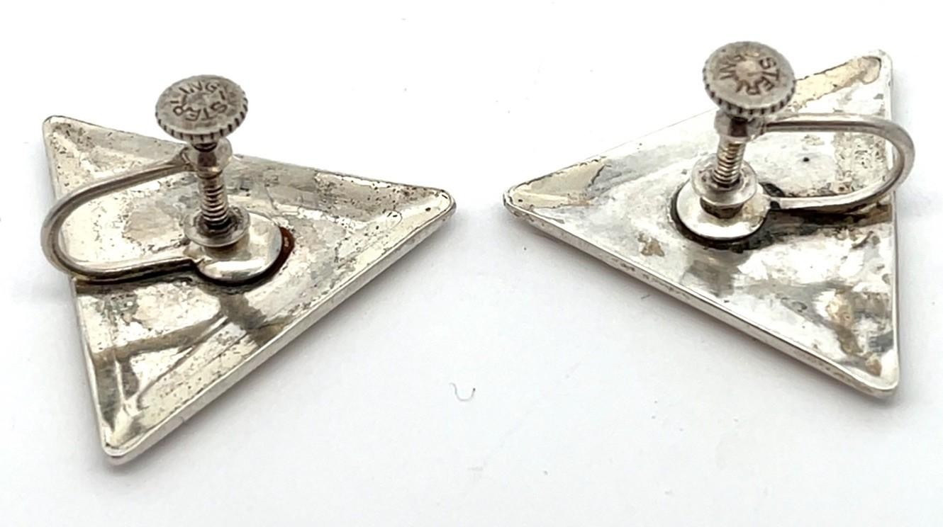 Vintage .925 Sterling Silver Screw Back Triangle Earrings 7.4g - Image 7