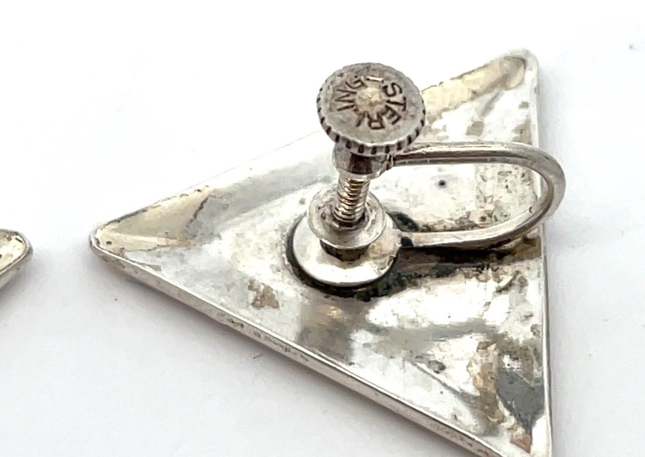 Vintage .925 Sterling Silver Screw Back Triangle Earrings 7.4g - Image 9