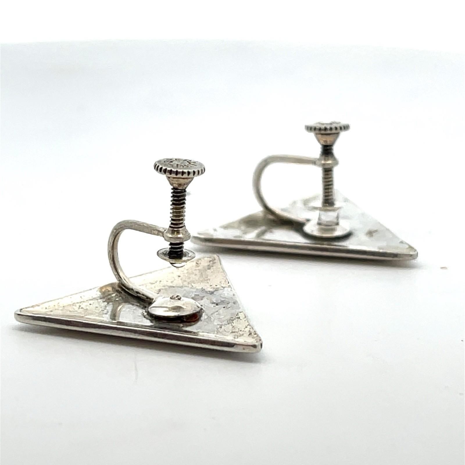 Vintage .925 Sterling Silver Screw Back Triangle Earrings 7.4g - Image 10