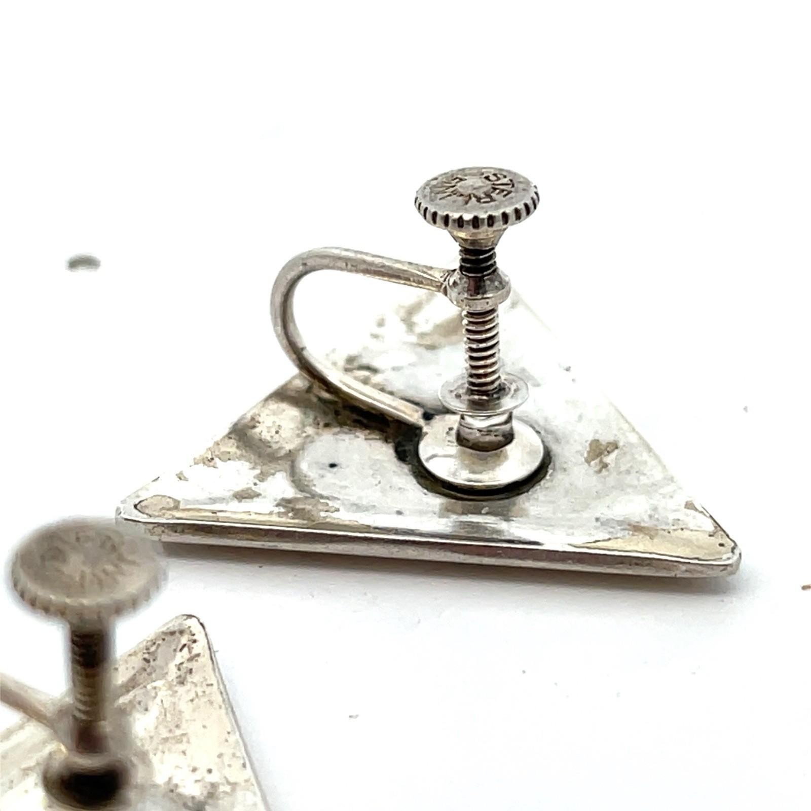 Vintage .925 Sterling Silver Screw Back Triangle Earrings 7.4g - Image 11