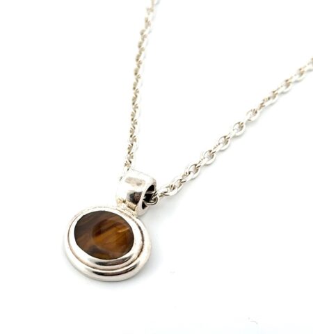 19” x 4.5mm 925 Sterling Cable Chain Necklace w/ Oval Tiger Eye Pendant 30.8g