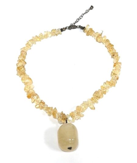 14-17” Adjustable 925 Sterling Silver Yellow Citrine Chip Pendant Necklace 50.5g