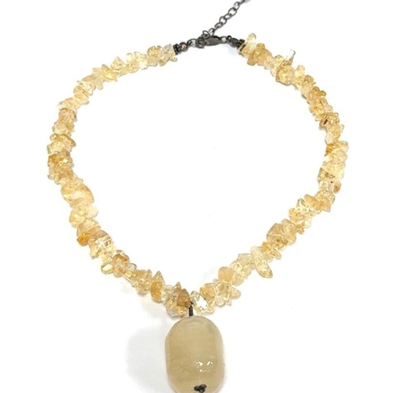 14-17” Adjustable 925 Sterling Silver Yellow Citrine Chip Pendant Necklace 50.5g