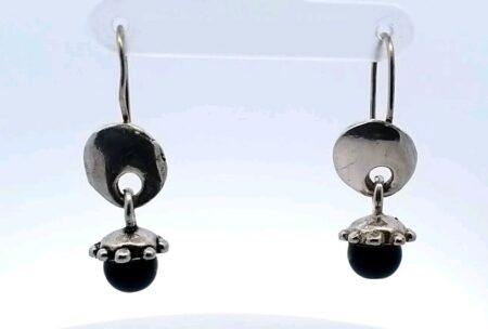 925 Sterling Silver And 8mm Ball Onyx Dangle Earrings 6.8 Grams