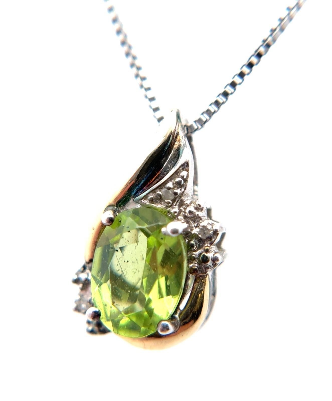 18” 925 Sterling Silver & 10k Peridot & White Sapphire Pendant Necklace 2.9g - Image 3