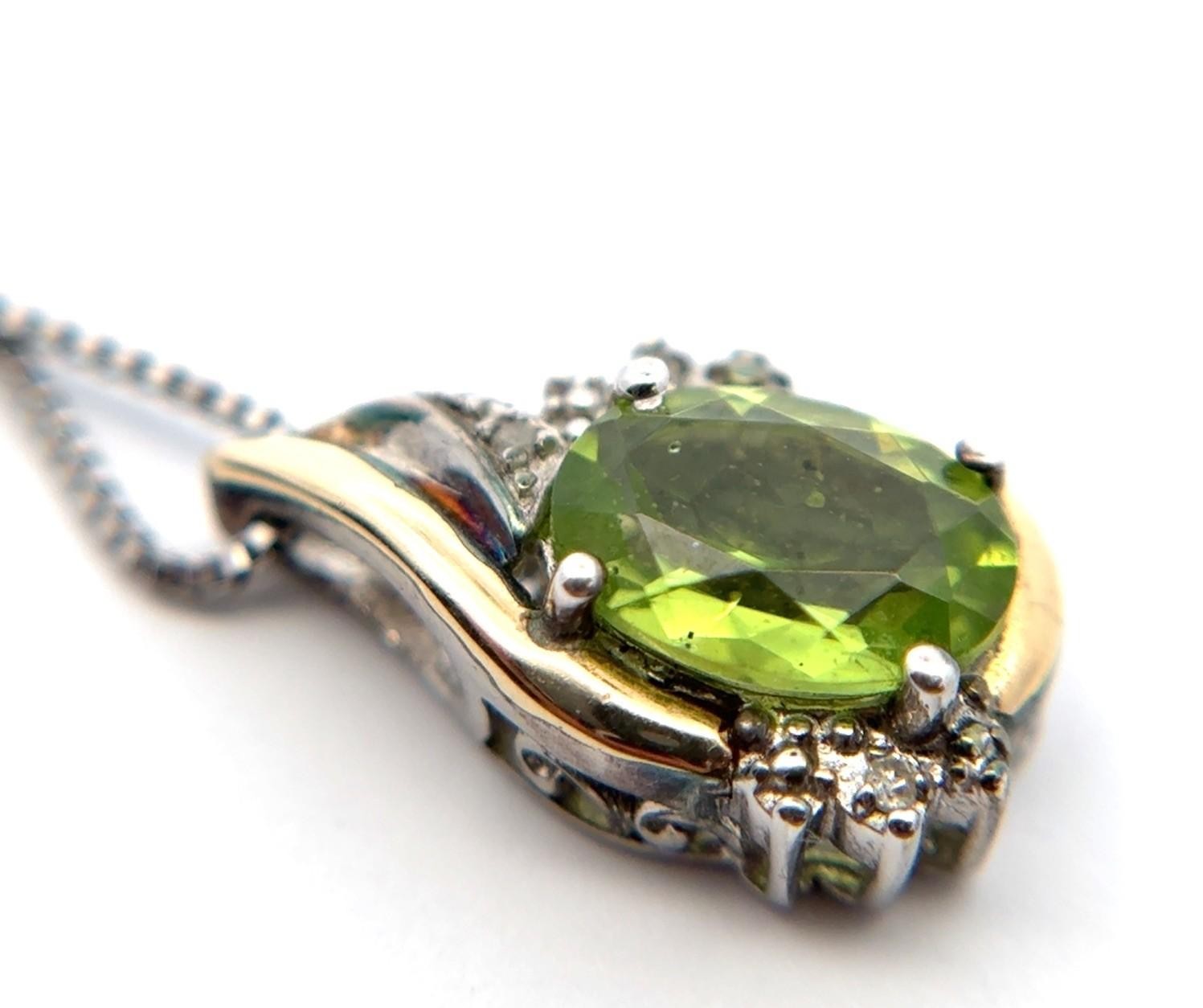 18” 925 Sterling Silver & 10k Peridot & White Sapphire Pendant Necklace 2.9g - Image 4
