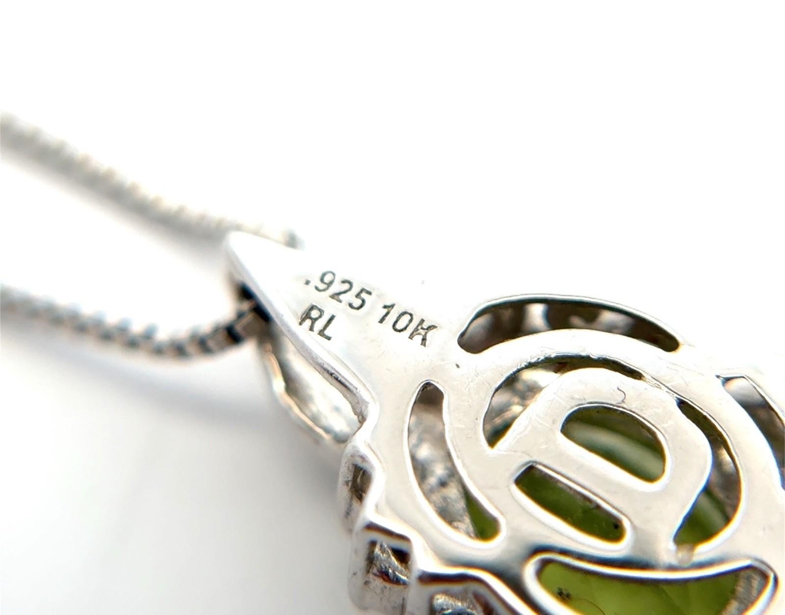 18” 925 Sterling Silver & 10k Peridot & White Sapphire Pendant Necklace 2.9g - Image 5