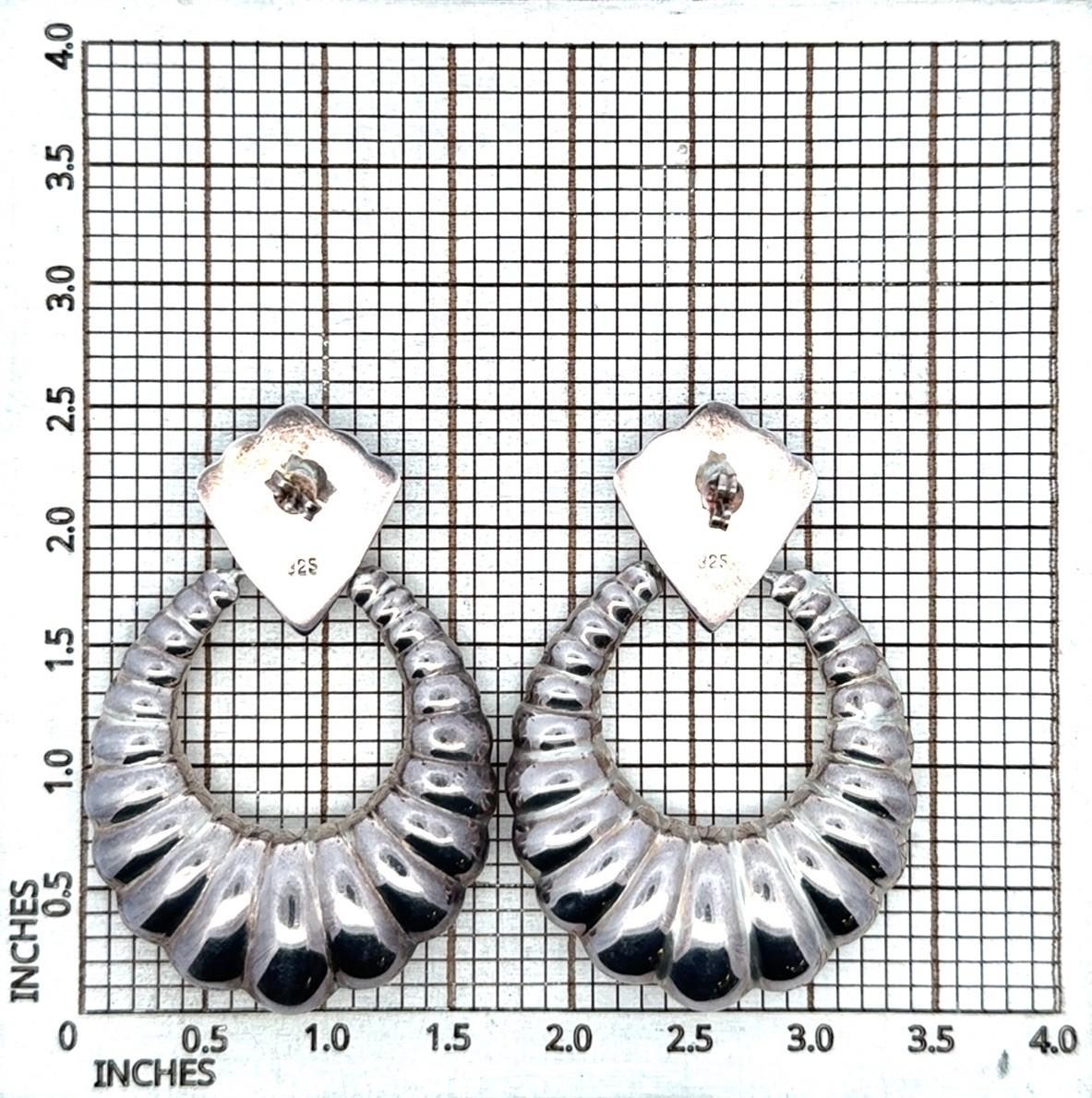 Large 925 Sterling Silver Seashell Oceanic Drop Dangle Earrings 21.9g - Image 9