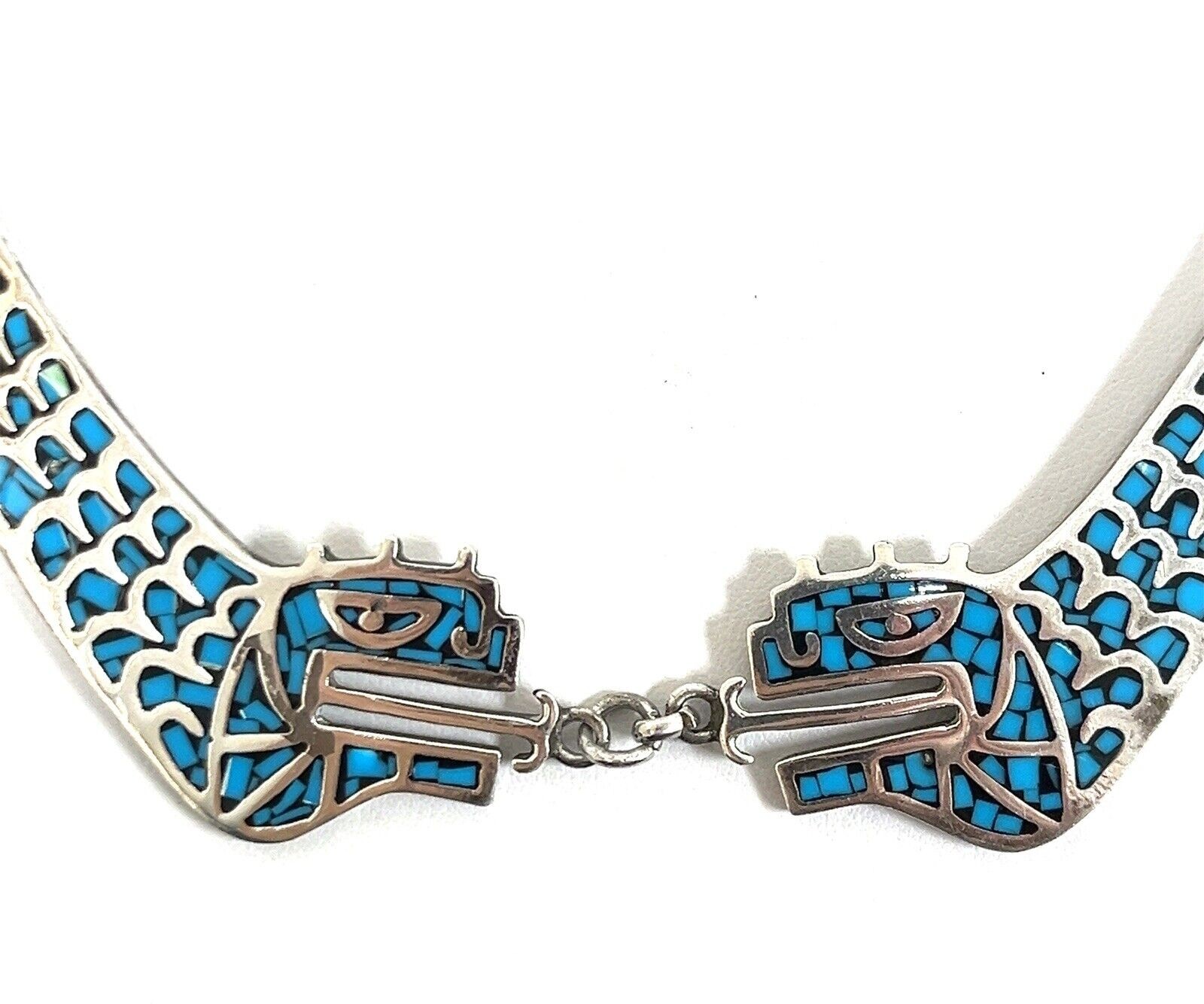 28” Mexico 925 Sterling Silver Turquoise Chip Inlay Stylized Snake Pendant 57.4g - Image 5