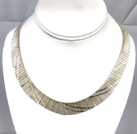 17” Italy 925 Sterling Silver Cleopatra Bib Choker Necklace 32.4g