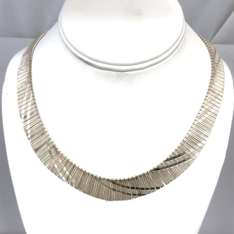 17” Italy 925 Sterling Silver Cleopatra Bib Choker Necklace 32.4g
