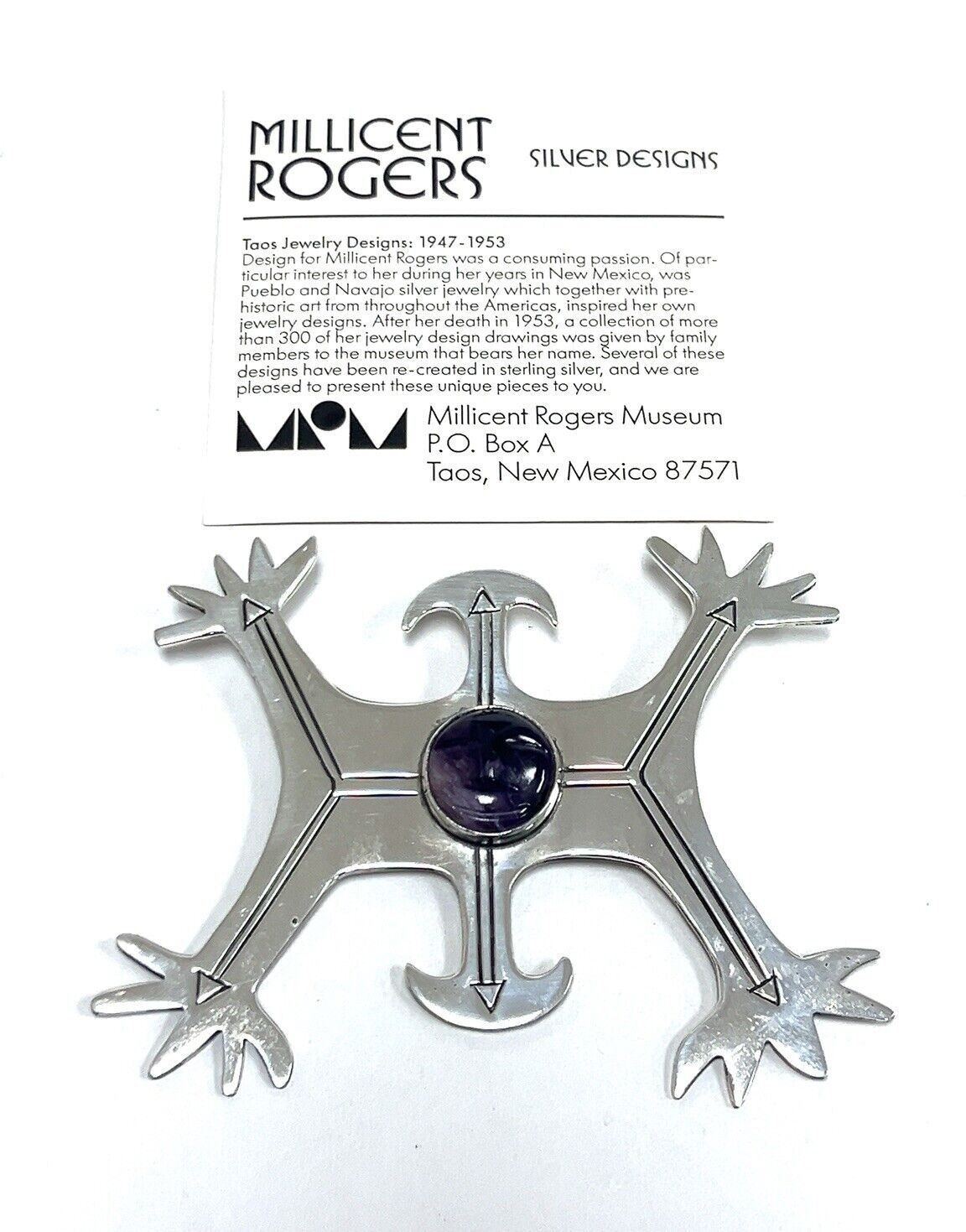 Millicent Rogers Museum 925 Sterling Silver & Amethyst Smiling Face Brooch 46.4g