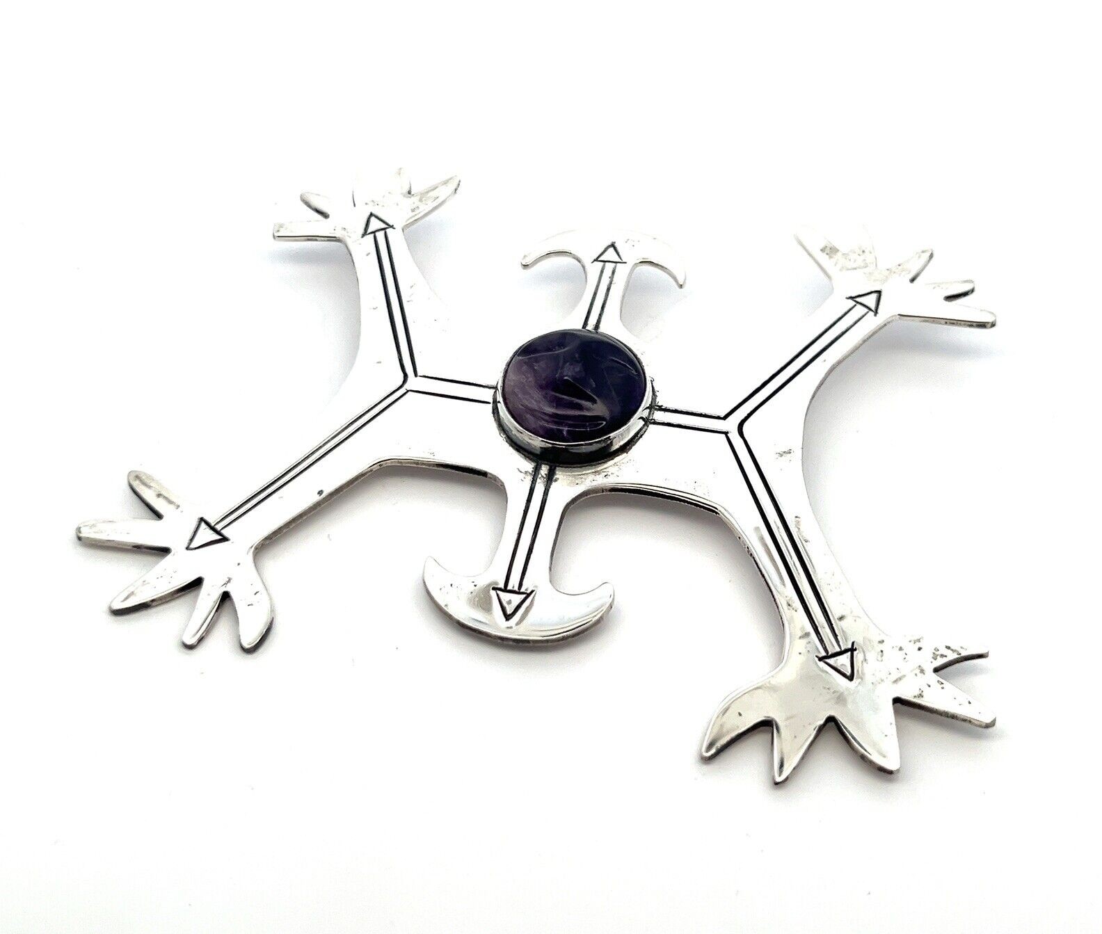 Millicent Rogers Museum 925 Sterling Silver & Amethyst Smiling Face Brooch 46.4g - Image 2