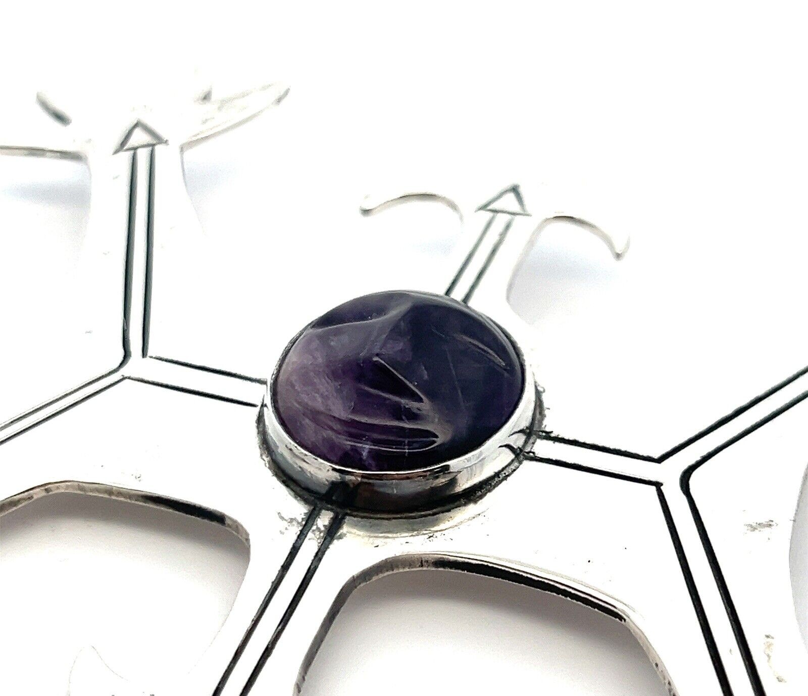 Millicent Rogers Museum 925 Sterling Silver & Amethyst Smiling Face Brooch 46.4g - Image 3