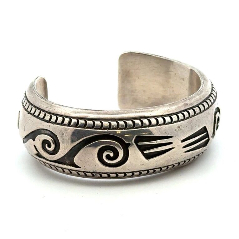 C. Bowie IHMSS 925 Sterling Navajo Cuff Bracelet, 6”, Slight Dent On Edge, 59.3g