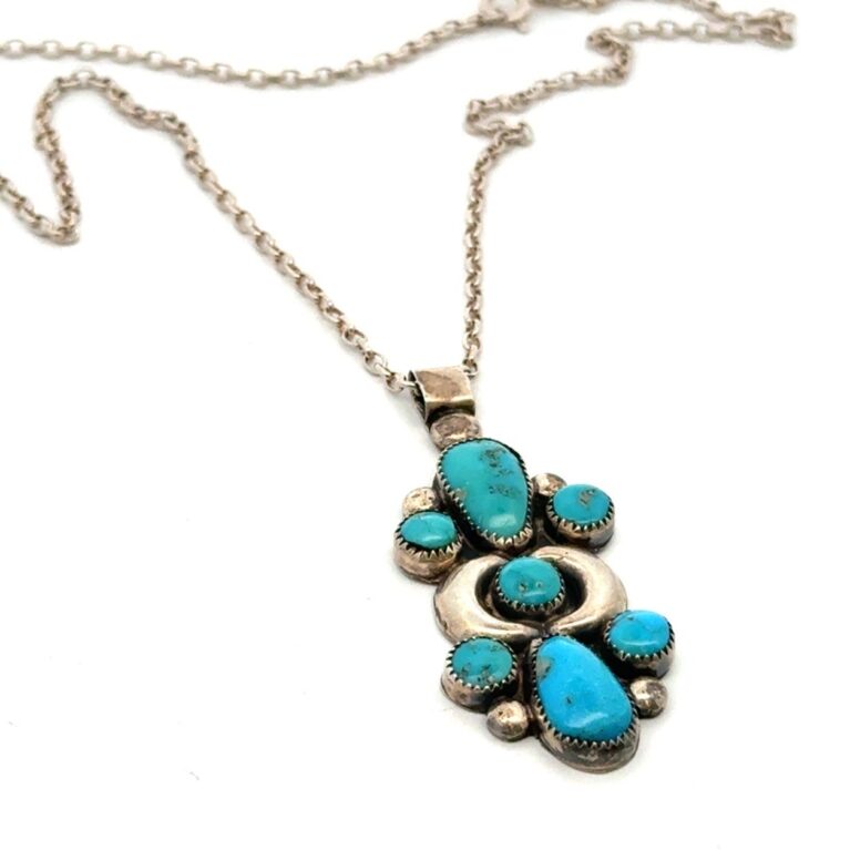 16” .925 Sterling Silver Turquoise Cluster Pendant Necklace, 8.9g