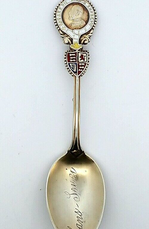 King Edward VII & Emperor Sterling Silver Souvenir Spoon Engraved Sans-Souci