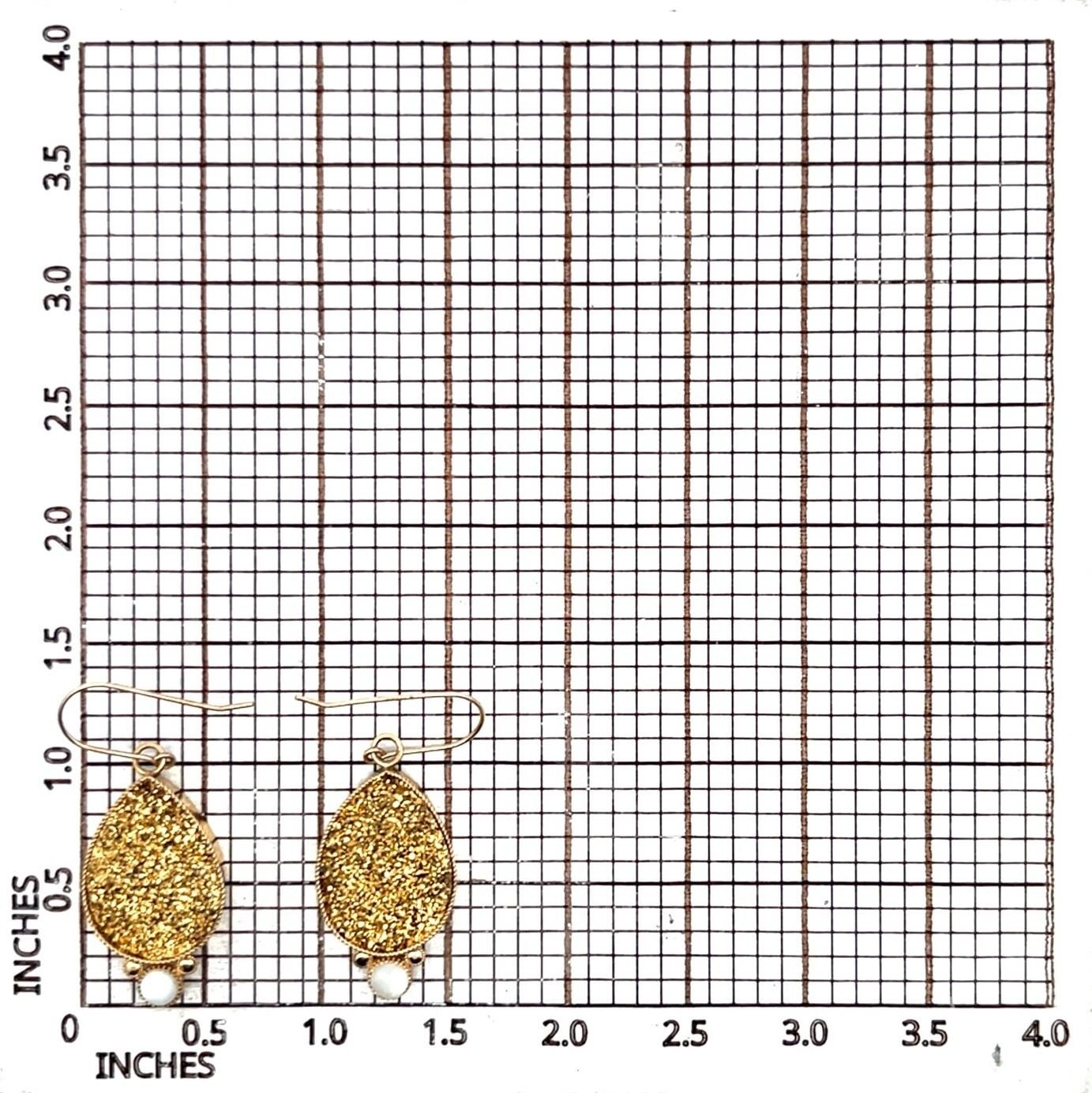 14k Yellow Gold Druzy Quartz Mother of Pearl Golden Sparkle Dangle Earrings 4.4g - Image 10