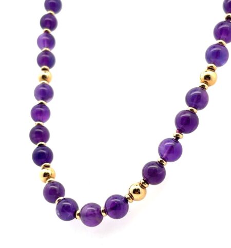 28” x 8mm 14k Yellow Gold & Amethyst Beaded Necklace 47.4g