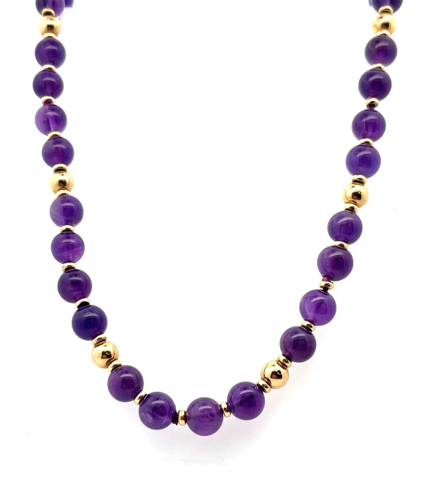 28” x 8mm 14k Yellow Gold & Amethyst Beaded Necklace 47.4g - Image 2