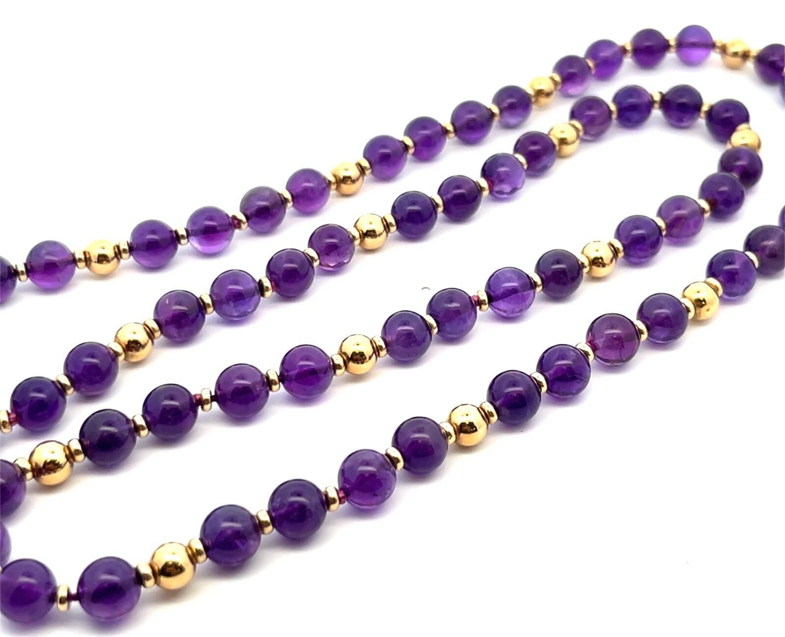 28” x 8mm 14k Yellow Gold & Amethyst Beaded Necklace 47.4g - Image 3