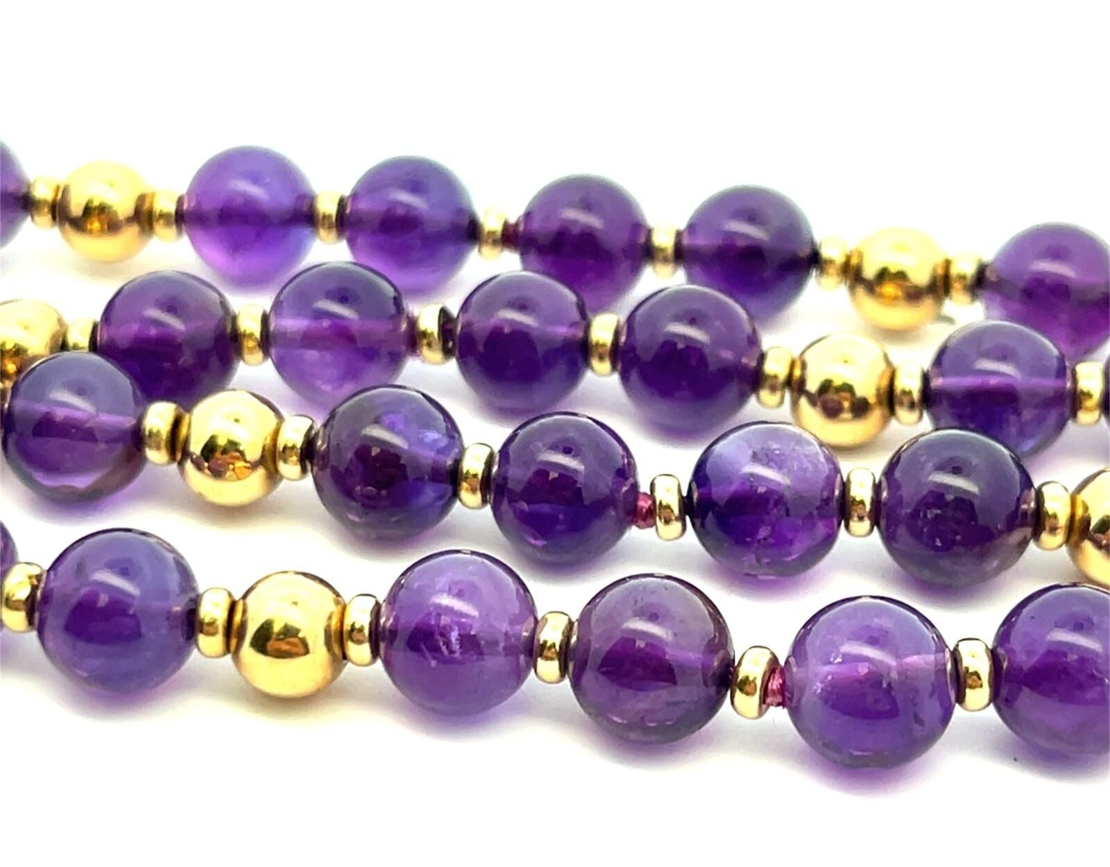 28” x 8mm 14k Yellow Gold & Amethyst Beaded Necklace 47.4g - Image 4