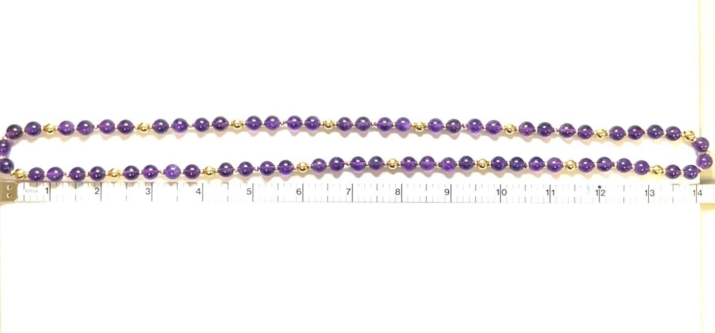 28” x 8mm 14k Yellow Gold & Amethyst Beaded Necklace 47.4g - Image 6