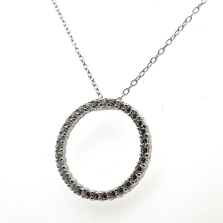 18” JCM 925 Sterling Silver Cubic Zirconia Circle Pendant Necklace 3.0g