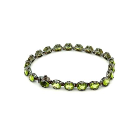8” x 7mm 925 Sterling Silver Oval Peridot Tennis Bracelet 16.1g