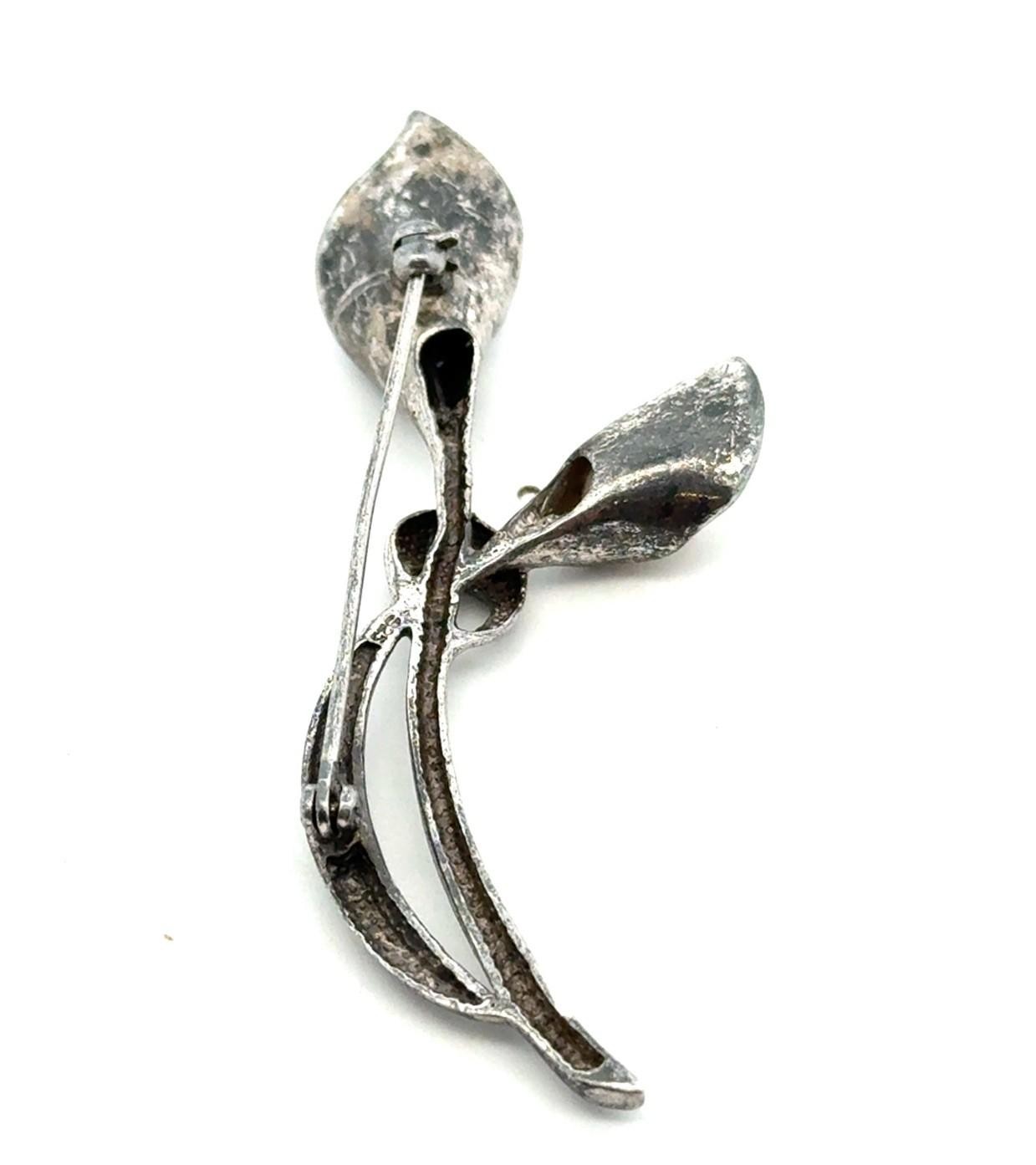 Vintage 925 Sterling Silver White & Black Pearl Calla Lily Flower Brooch/Pin 10g - Image 4