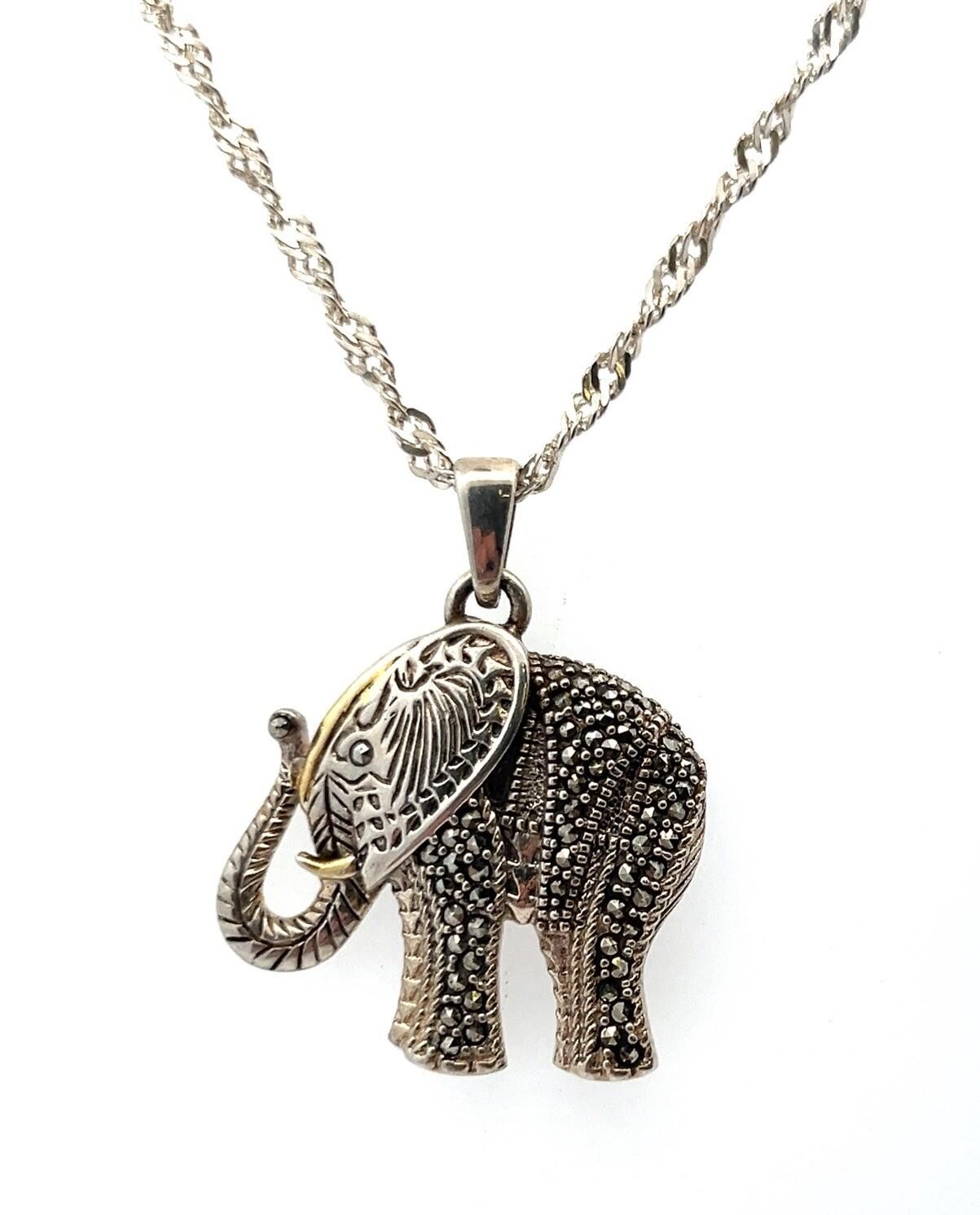 20” 925 Sterling Silver Singapore Chain w/ Marcasite Elephant Pendant 11.0g - Image 2