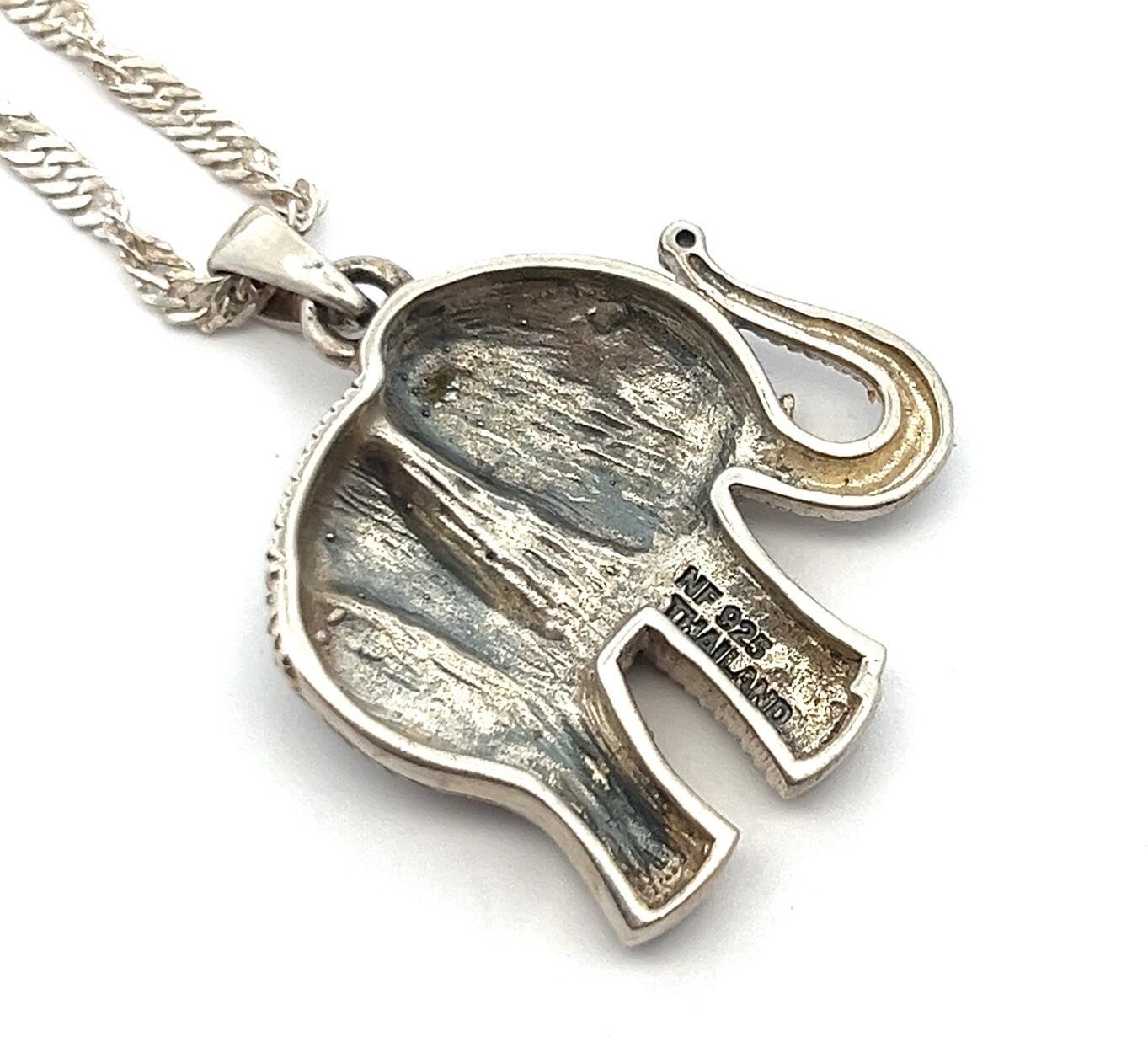 20” 925 Sterling Silver Singapore Chain w/ Marcasite Elephant Pendant 11.0g - Image 3