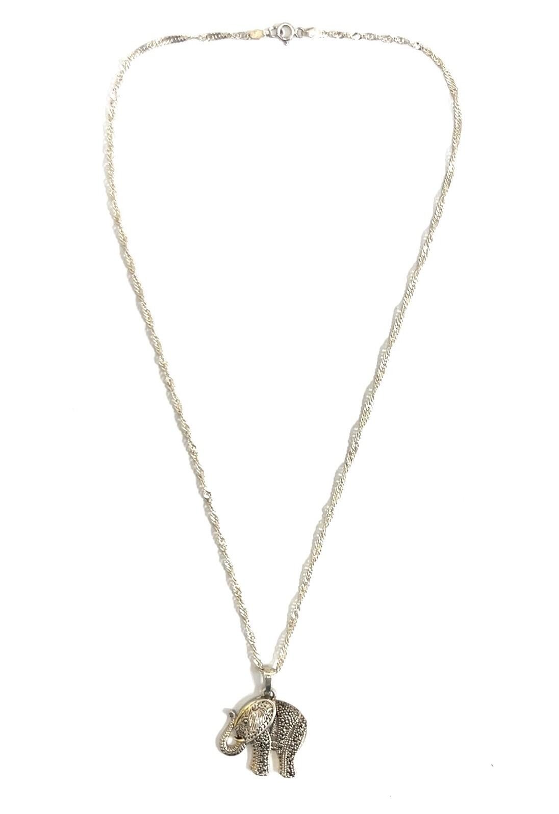 20” 925 Sterling Silver Singapore Chain w/ Marcasite Elephant Pendant 11.0g - Image 5