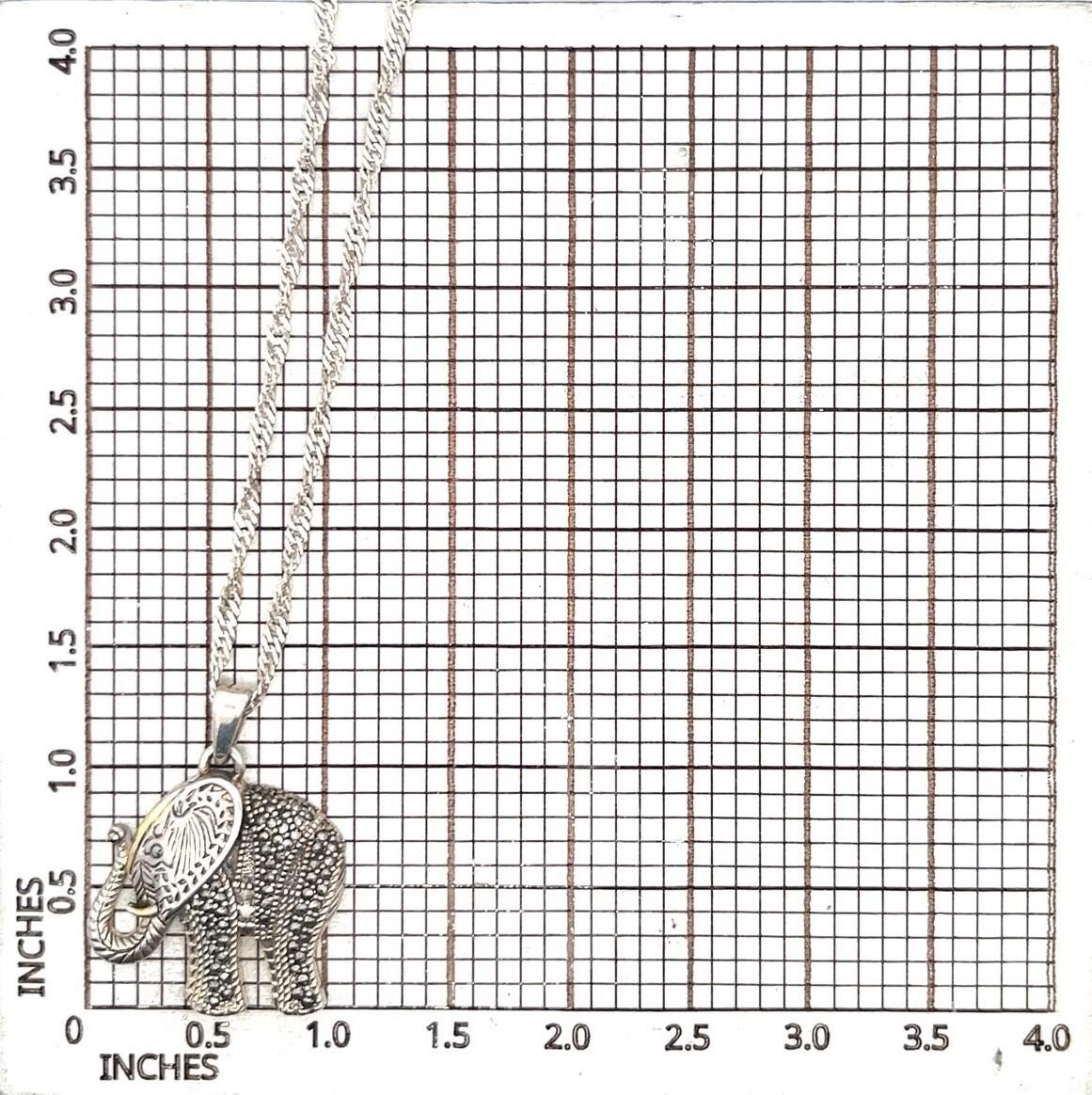 20” 925 Sterling Silver Singapore Chain w/ Marcasite Elephant Pendant 11.0g - Image 9