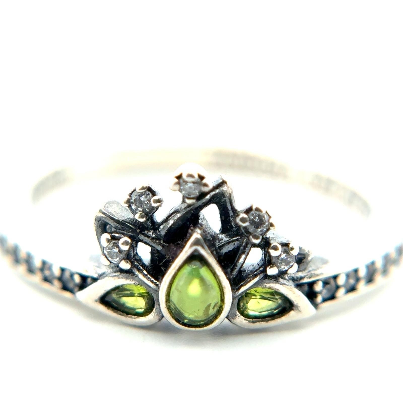 Size: 5.5 Pandora S925 ALE Disney Tiara Green Crystal Ring 2.1g - Image 2