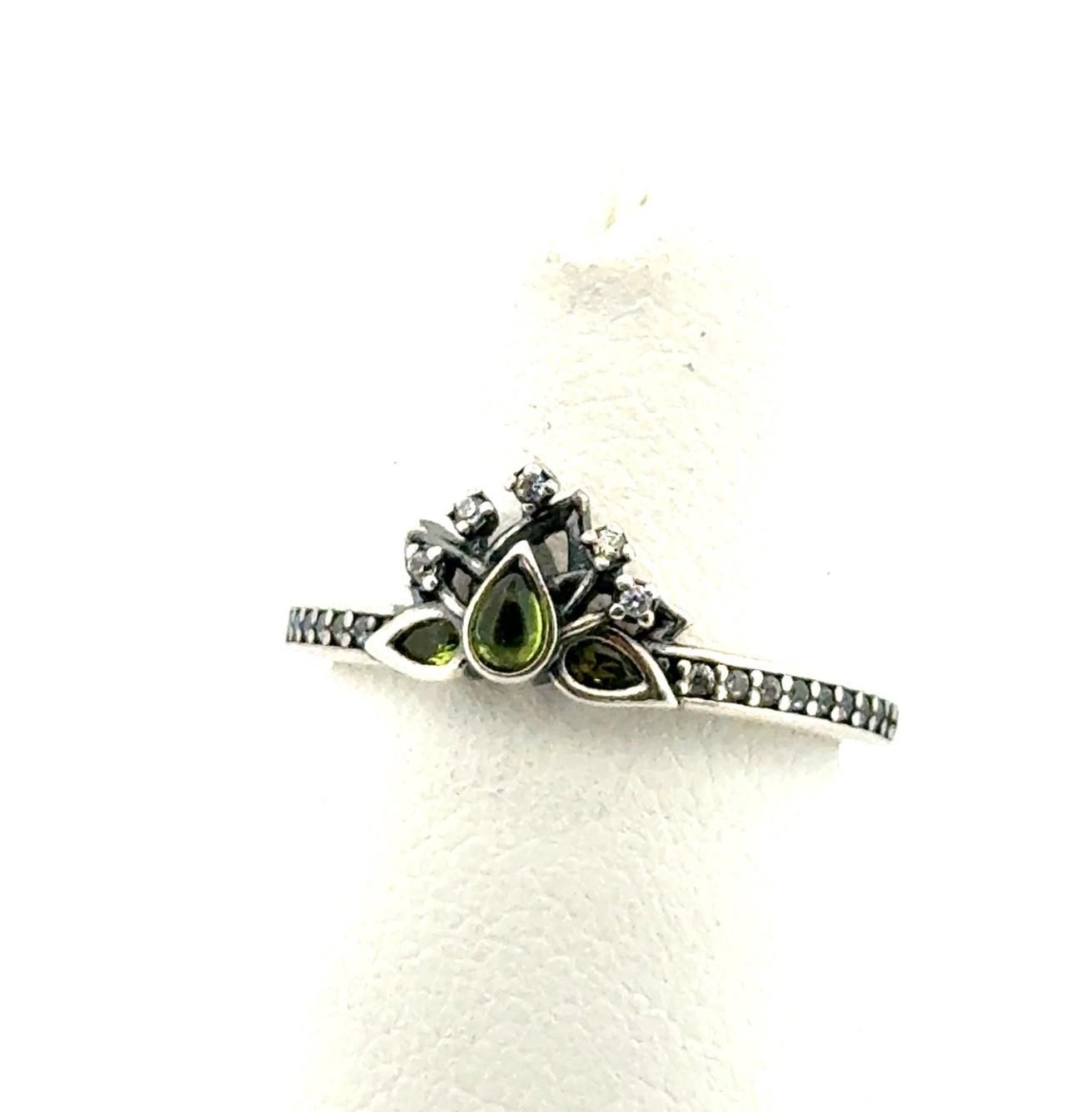 Size: 5.5 Pandora S925 ALE Disney Tiara Green Crystal Ring 2.1g - Image 4