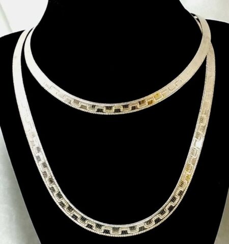 Milor Italian Vintage Sterling Silver Greek Key Flat 34" Chain Necklace 43.7Gram
