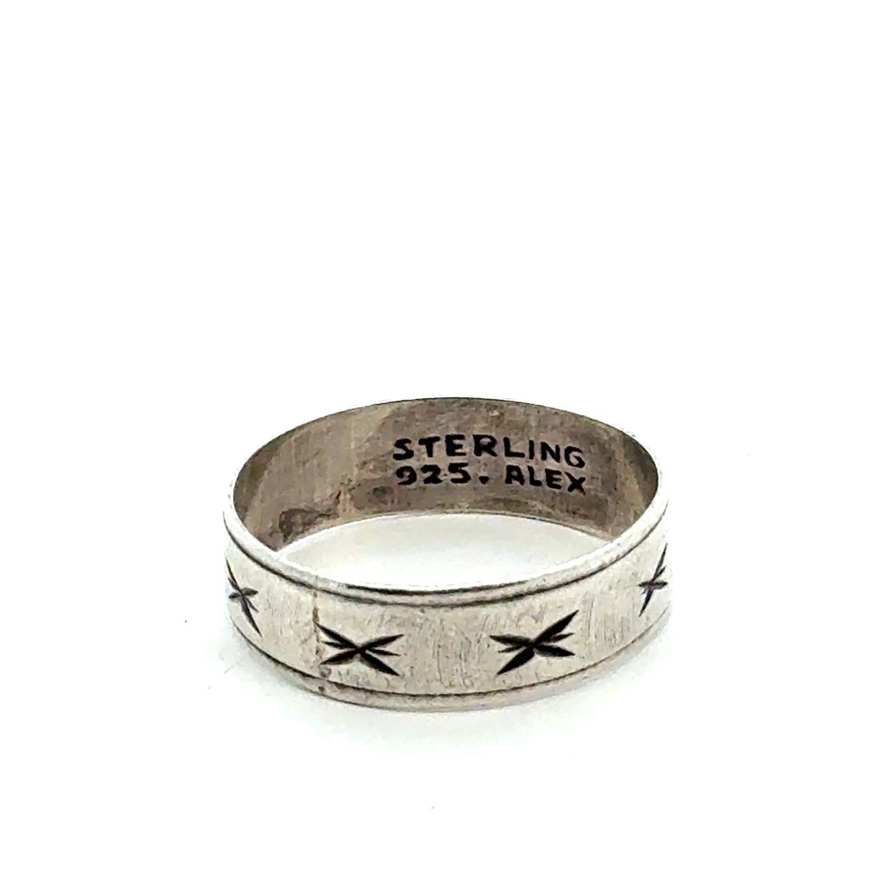 Vintage 925 Sterling Silver Wide Diamond Cut Ring/Band, Size-12.5, “Alex”, 2.8g